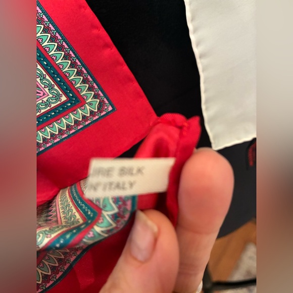 Vintage Italian 100% Silk Scarf Bundle Red Print & White 17x17” old money c12 - Picture 2 of 8